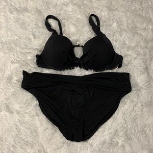 Athleta Aqualuxe Twist Bikini, Size 36 B/C Top/Size L Bottom, Black